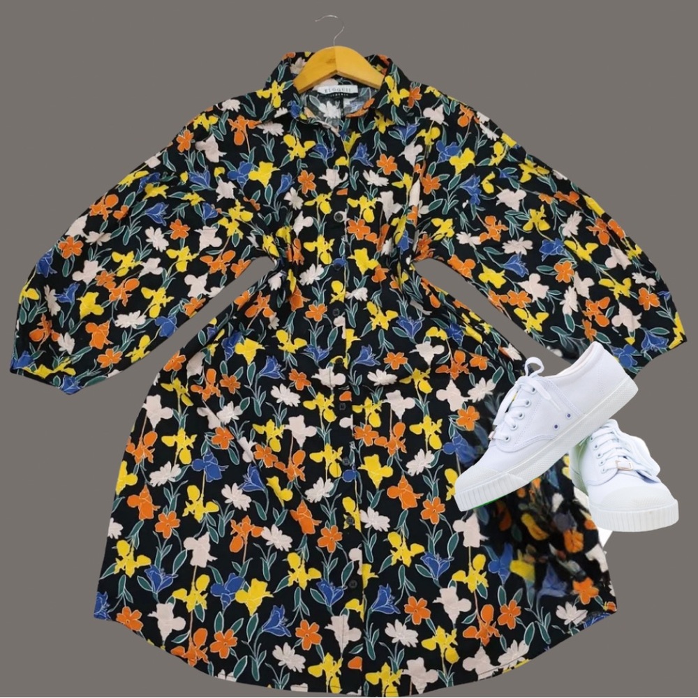 🍂Eloquii Elements Floral Shirt Dress Black Multicolor – Size 22